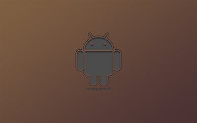 android, grau, logo, kreative kunst, brauner hintergrund, emblem, stilvolle kunst -, android-logo