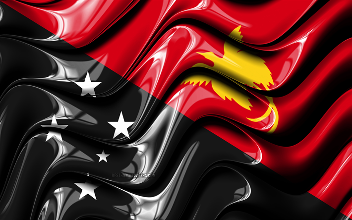 Papua New Guinea flag, 4k, Oceania, national symbols, Flag of Papua New Guinea, 3D art, Papua New Guinea, Oceanian countries, Papua New Guinea 3D flag