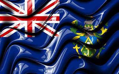 Pitcairn Adaları bayrağı, 4k, Okyanusya, ulusal semboller, Pitcairn Adaları Bayrağı, 3D sanat, Pitcairn Adaları, Okyanusya &#252;lkeleri, Pitcairn Adaları 3D bayrak