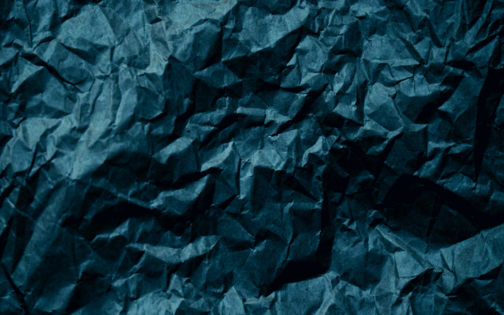 sininen rypistynyt paperi, makro, sinisen paperin laatu, sininen paperi, vintage rakenne, rypistynyt paperi, paperi tekstuurit, sininen taustat
