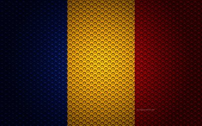 Bandera de Chad, 4k, arte creativo, malla de metal textura, Chad bandera, s&#237;mbolo nacional, Chad, &#193;frica, las banderas de los pa&#237;ses Africanos