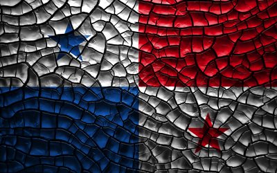 Bandiera di Panama, 4k, incrinato suolo, America del Nord, bandiera Panamense, 3D arte, Panama, paesi del Nord america, simboli nazionali, Panama 3D bandiera