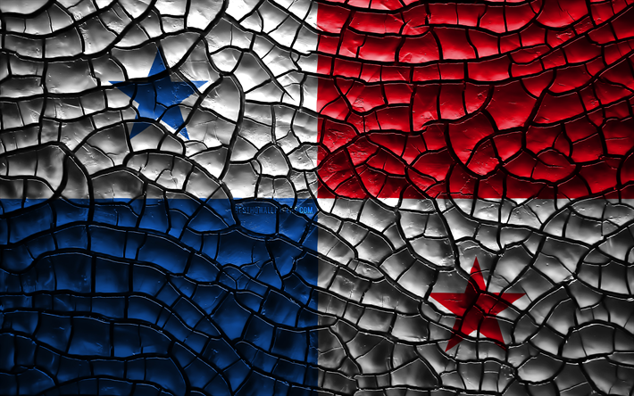 Panama, 4k, bayrak, toprak, Kuzey Amerika, Bayrak, 3D sanat, Kuzey Amerika &#252;lkeleri, ulusal semboller, Panama 3D bayrak &#231;atlamış