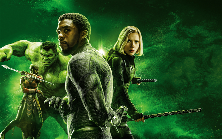 Hulk, Avengers, fin de partie, 2019, d&#39;affiches, de documents promotionnels, de super h&#233;ros, de personnages, de Scarlett Johansson, la Veuve Noire, Mark Ruffalo