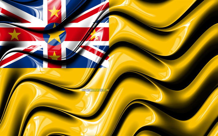 Niue bandera, 4k, Ocean&#237;a, s&#237;mbolos nacionales, la Bandera de Niue, arte 3D, Niue, Ocean&#237;a pa&#237;ses, Niue 3D de la bandera