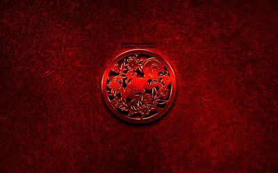 Monkey, Chinese zodiac, red metal signs, creative, Chinese calendar, Monkey zodiac sign, red stone background, Chinese Zodiac Signs, Monkey zodiac