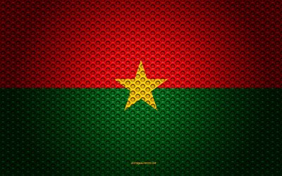 flagge von burkina faso, 4k -, kunst -, metall textur, burkina faso, fahne, national, symbol, afrika, flaggen der afrikanischen l&#228;nder