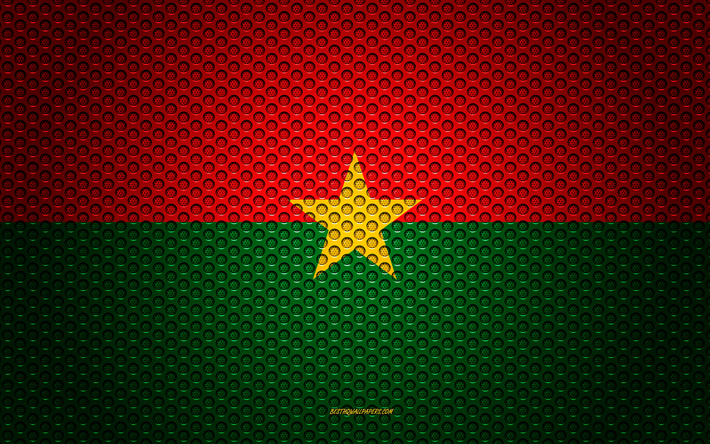 Flaggan i Burkina Faso, 4k, kreativ konst, metalln&#228;t konsistens, Burkina Faso flagga, nationell symbol, Burkina Faso, Afrika, flaggor i Afrikanska l&#228;nder