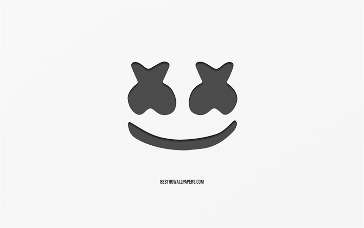 Marshmello, logo, Amerikkalainen DJ, tyylik&#228;s logo, tunnus, valkoinen tausta, Christopher Comstock