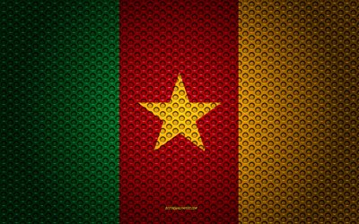 Drapeau du Cameroun, de la 4k, art cr&#233;atif, la maille en m&#233;tal, le Camerounais drapeau, symbole national, le Cameroun, l&#39;Afrique, les drapeaux des pays Africains