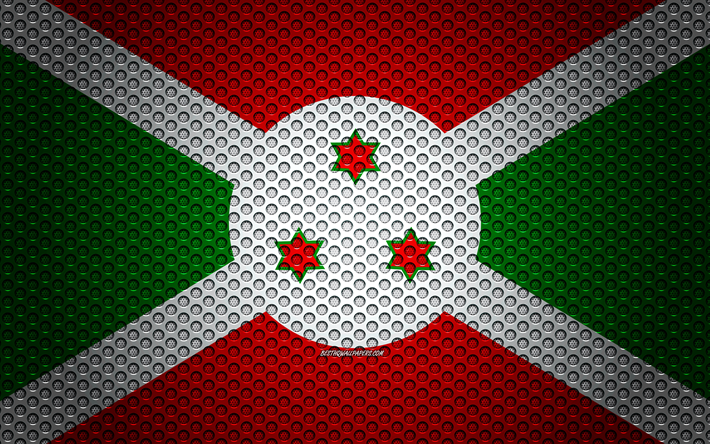 العلم بوروندي, 4k, الفنون الإبداعية, شبكة معدنية, بوروندي العلم, الرمز الوطني, بوروندي, أفريقيا, أعلام البلدان الأفريقية