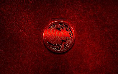 Rotta, Kiinan zodiac, punainen metalli merkkej&#228;, luova, Kiinalaisen kalenterin, Rotta el&#228;inradan merkki, punainen kivi tausta, Kiinalainen Horoskooppi, Zodiac rotta