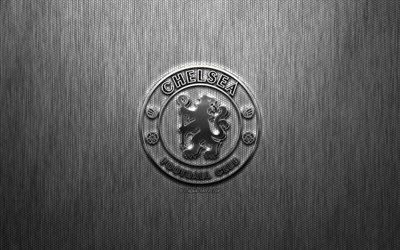 Chelsea FC, İngiltere Futbol Kul&#252;b&#252;, &#231;elik logo, amblem, gri metal arka plan, Londra, İngiltere, Premier Lig, futbol