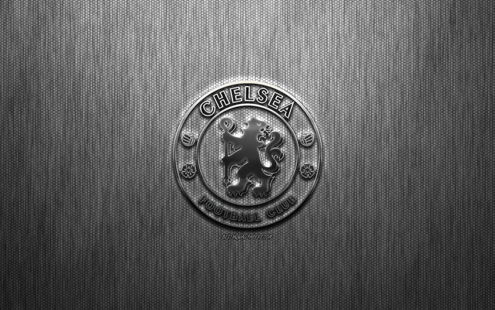 Chelsea FC, Engelska football club, st&#229;l logotyp, emblem, gr&#229; metall bakgrund, London, England, Premier League, fotboll
