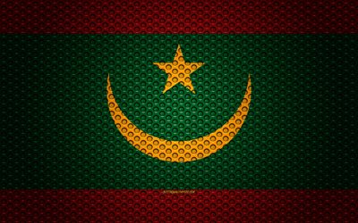 Bandera de Mauritania, 4k, arte creativo, malla de metal textura, Mauritania bandera, s&#237;mbolo nacional, Mauritania, &#193;frica, las banderas de los pa&#237;ses Africanos