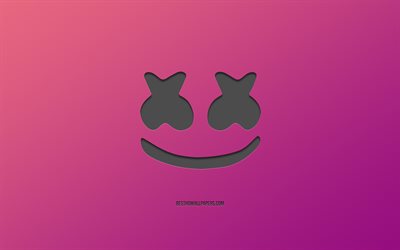 Marshmello, logo, creative art, violetti tausta, harmaa logo, tunnus, Amerikkalainen DJ, Marshmello logo