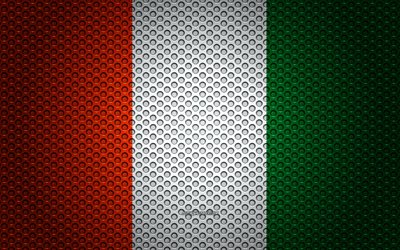 Bandera de Cote d Ivoire, 4k, arte creativo, malla de metal textura, Cote d&#39;Ivoire bandera, s&#237;mbolo nacional, Costa de Marfil, &#193;frica, las banderas de los pa&#237;ses Africanos