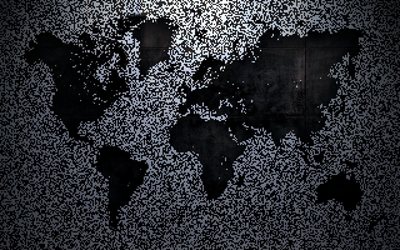 pixel world map, world map concept, artwork, creative, gray world map, 3D art, mosaic world map, world maps