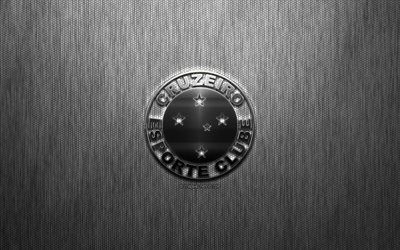 Cruzeiro EC, Brazilian football club, steel logo, emblem, gray metal background, Belo Horizonte, Brazil, Serie A, football, Cruzeiro Esporte Clube
