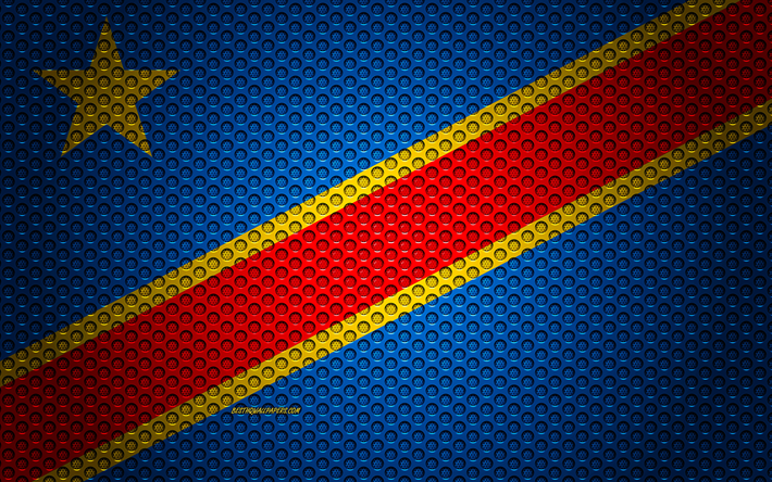 Flagga av Demokratiska Republiken Kongo, 4k, kreativ konst, metalln&#228;t konsistens, flagga, nationell symbol, Demokratiska Republiken Kongo, Afrika, flaggor i Afrikanska l&#228;nder