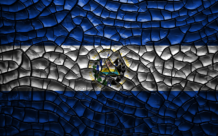 Bandera de El Salvador, 4k, agrietado suelo, Am&#233;rica del Norte, El Salvador de la bandera, arte 3D, El Salvador, pa&#237;ses de Am&#233;rica del Norte, los s&#237;mbolos nacionales, El Salvador 3D de la bandera