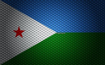 Flaggan i Djibouti, 4k, kreativ konst, metalln&#228;t konsistens, Djibouti flagga, nationell symbol, Djibouti, Afrika, flaggor i Afrikanska l&#228;nder