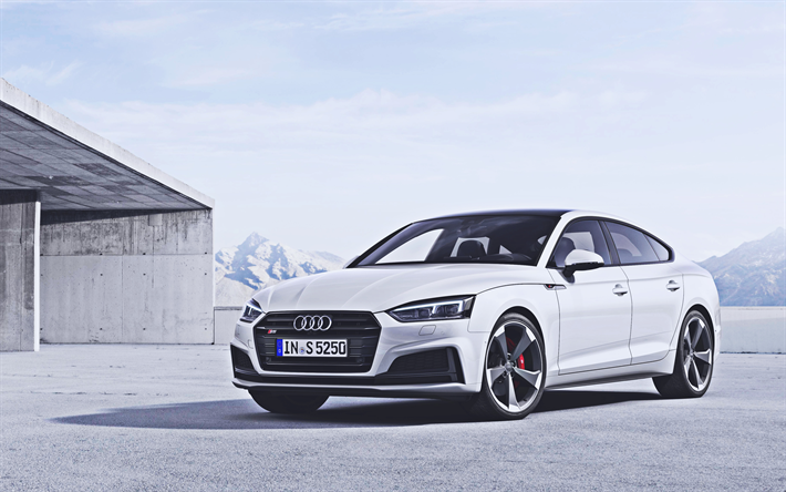 4k, Audi RS5 Sportback, parking 2019 cars, white RS5, german cars, 2019 Audi RS5 Sportback, supercars, Audi