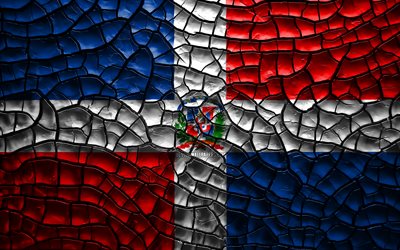 Flag of Dominican Republic, 4k, cracked soil, North America, Dominican Republic flag, 3D art, Dominican Republic, North American countries, national symbols, Dominican Republic 3D flag