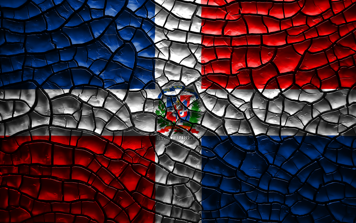 Drapeau de la R&#233;publique Dominicaine, 4k, terre craquel&#233;e, Am&#233;rique du Nord, R&#233;publique Dominicaine drapeau, art 3D, R&#233;publique Dominicaine, pays d&#39;Am&#233;rique du Nord, les symboles nationaux, R&#233;publique Dominicaine 3D 