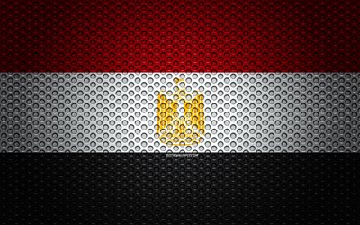 Bandera de Egipto, 4k, arte creativo, malla de metal textura, bandera Egipcia, s&#237;mbolo nacional, Egipto, &#193;frica, las banderas de los pa&#237;ses Africanos