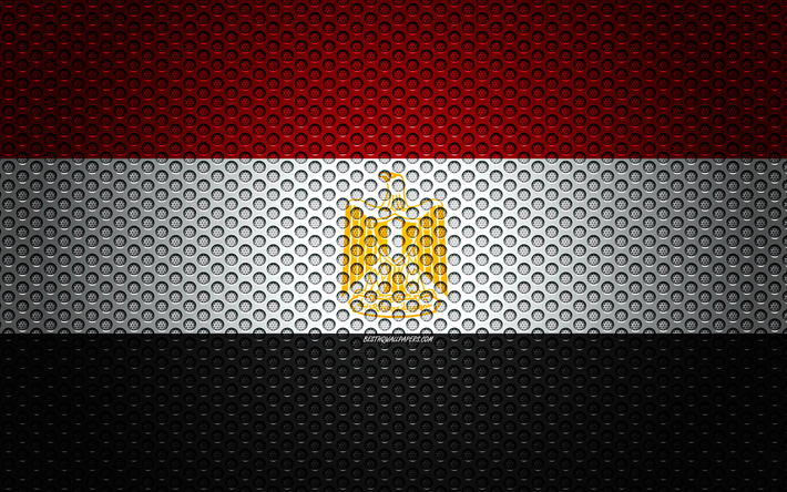 Bandeira do Egito, 4k, arte criativa, a malha de metal textura, Bandeira eg&#237;pcia, s&#237;mbolo nacional, Egito, &#193;frica, bandeiras de pa&#237;ses Africanos