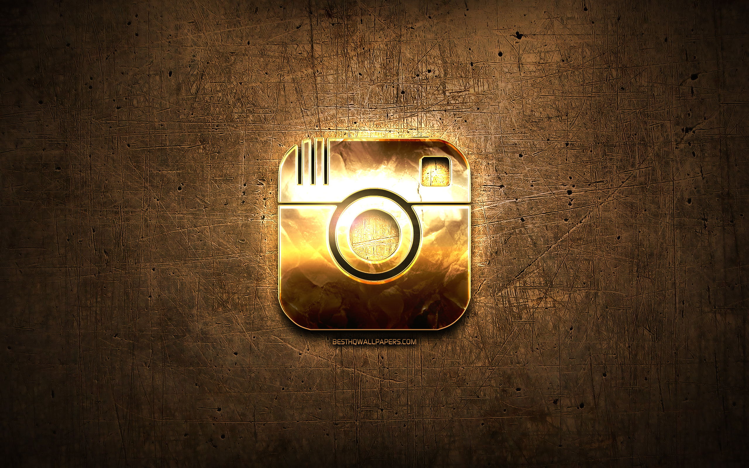 Download wallpapers Instagram golden logo, social network, artwork, brown  metal background, creative, Instagram logo, brands, Instagram for desktop  with resolution 2560x1600. High Quality HD pictures wallpapers