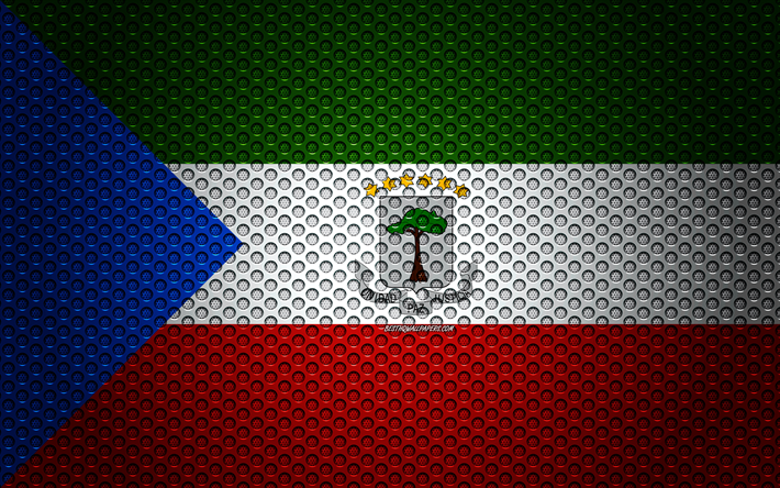 Bandeira da Guin&#233; Equatorial, 4k, arte criativa, a malha de metal textura, Equatorial bandeira, s&#237;mbolo nacional, Guin&#233; Equatorial, &#193;frica, bandeiras de pa&#237;ses Africanos