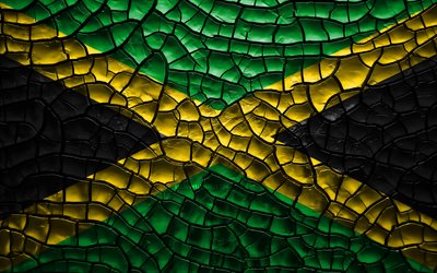 Flag of Jamaica, 4k, cracked soil, North America, Jamaican flag, 3D art, Jamaica, North American countries, national symbols, Jamaica 3D flag