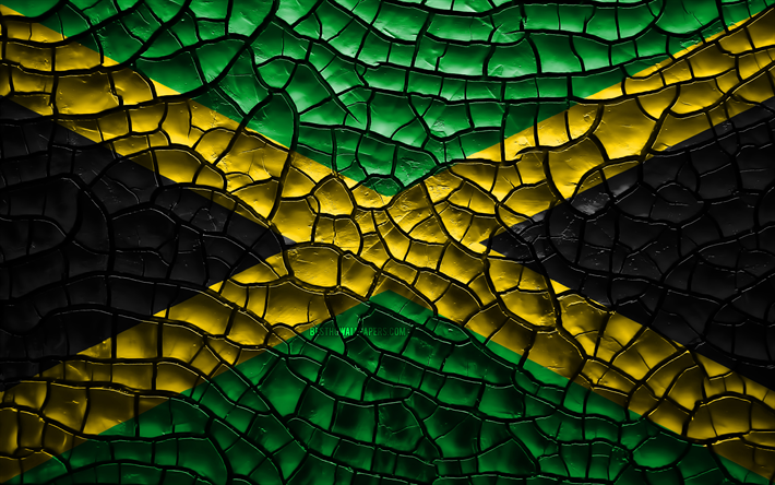 Download wallpapers Flag of Jamaica, 4k, cracked soil, North America