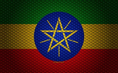 العلم من إثيوبيا, 4k, الفنون الإبداعية, شبكة معدنية الملمس, الإثيوبية العلم, الرمز الوطني, إثيوبيا, أفريقيا, أعلام البلدان الأفريقية