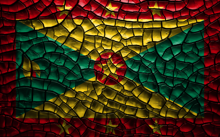Grenada, 4k, bayrak, toprak, Kuzey Amerika, Grenada bayrağı, 3D sanat, Kuzey Amerika &#252;lkeleri, ulusal semboller, Grenada 3D bayrak &#231;atlamış