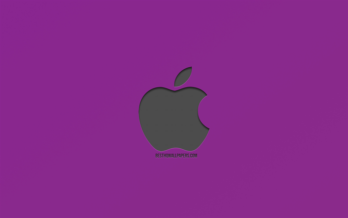 Apple, logo, mor arka plan, metalik logo, amblem, yaratıcı sanat