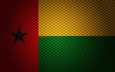 علم غينيا-بيساو, 4k, الفنون الإبداعية, شبكة معدنية الملمس, غينيا-بيساو العلم, الرمز الوطني, غينيا-بيساو, أفريقيا, أعلام البلدان الأفريقية