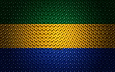 Flaggan i Gabon, 4k, kreativ konst, metalln&#228;t konsistens, Gabon flagga, nationell symbol, Gabon, Afrika, flaggor i Afrikanska l&#228;nder