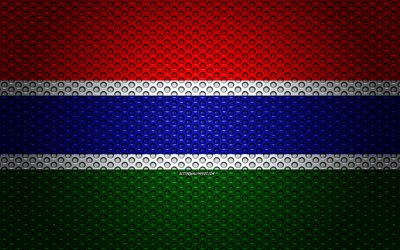 flagge von gambia, 4k -, kunst -, metall textur, gambia flagge, nationales symbol, gambia, afrika, flaggen der afrikanischen l&#228;nder