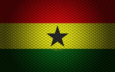 Ghanan lippu, 4k, creative art, metalli mesh rakenne, kansallinen symboli, Ghana, Afrikka, liput Afrikkalainen maissa