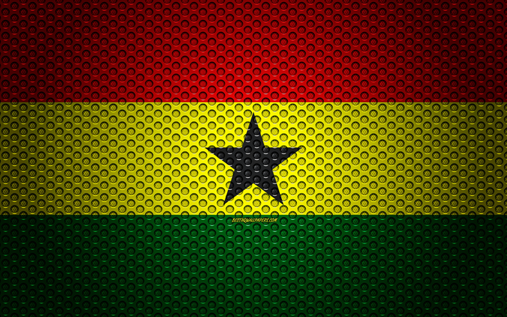 Flag of Ghana, 4k, creative art, metal mesh texture, Ghana flag, national symbol, Ghana, Africa, flags of African countries