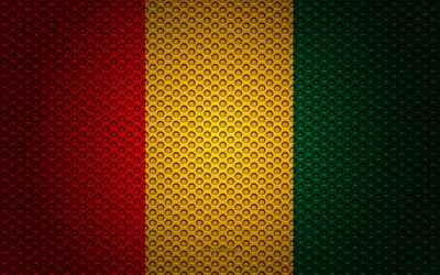 Afrika &#252;lkeleri Gine bayrağı, 4k, yaratıcı sanat, metal mesh dokusu, Gine bayrak, ulusal sembol, Gine, Afrika, bayraklar
