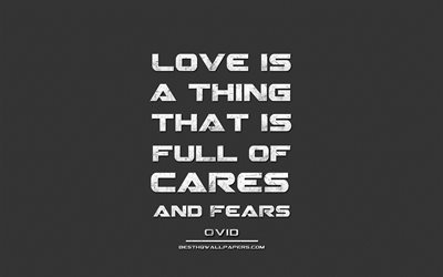 Love is a thing that is full of cares and fears, Ovid Grunge, grunge metal text, quotes about love, Ovid Grunge quotes, inspiration, gray fabric background