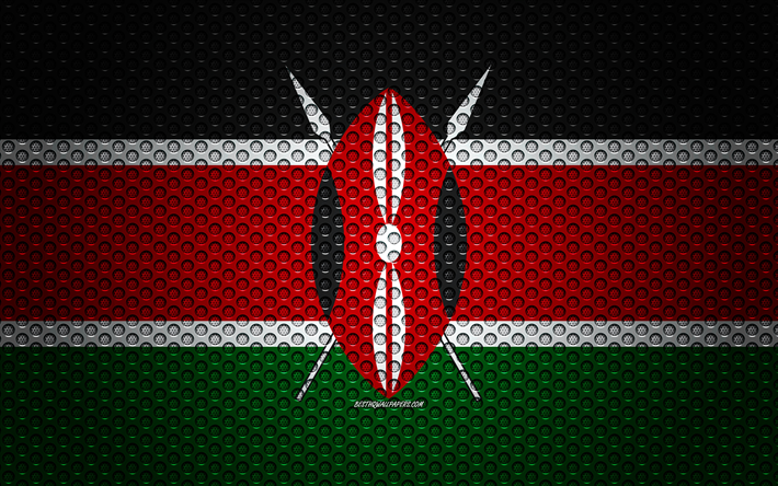 Flag of Kenya, 4k, creative art, metal mesh texture, Kenya flag, national symbol, Kenya, Africa, flags of African countries