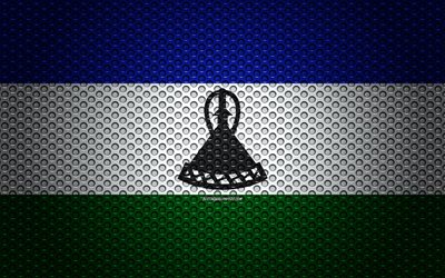 flagge von lesotho, 4k -, kunst -, metall textur, lesotho fahne, national, symbol, lesotho, afrika, flaggen der afrikanischen l&#228;nder