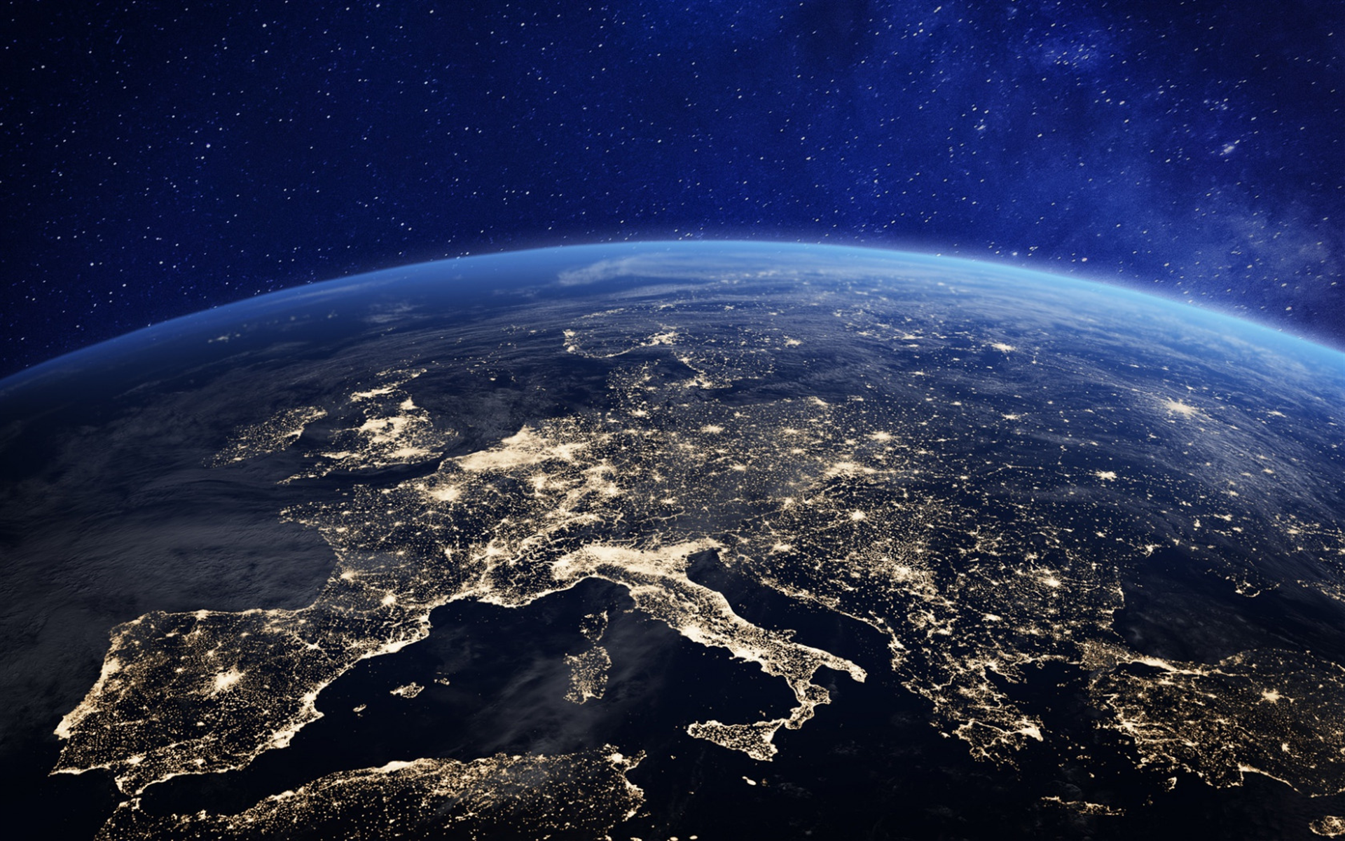 Download wallpapers Earth at night from space Europe city lights  continent satellite view Earth for desktop with resolution 1920x1200 High  Quality HD pictures wallpapers