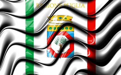 Apulia bayrağı, 4k, İtalya&#39;nın B&#246;lgeleri, y&#246;netim b&#246;lgeleri, Apulia Bayrak, 3D sanat, Apulia, İtalyan b&#246;lgeleri, Apulia 3D bayrak, İtalya, Avrupa