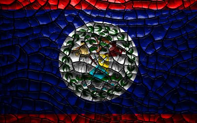 Drapeau du Belize, du 4k, terre craquel&#233;e, Am&#233;rique du Nord, Belize, drapeau, art 3D, les symboles nationaux, Belize 3D drapeau